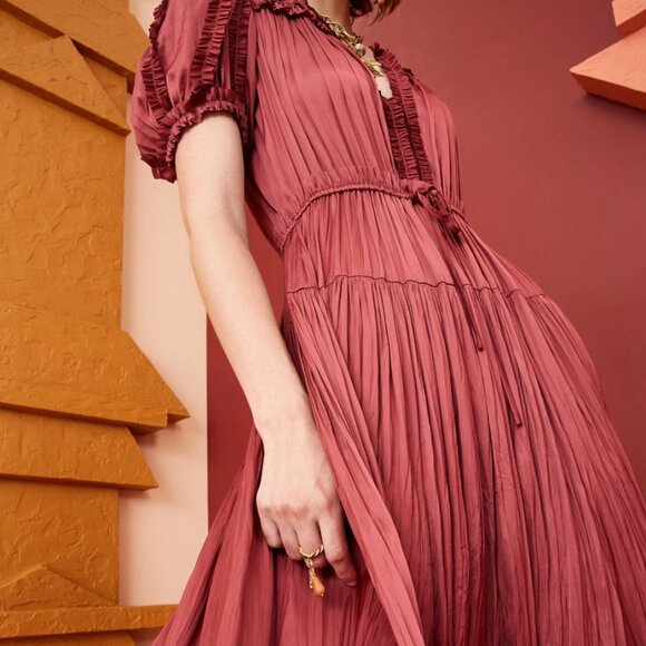 NWOT ULLA JOHNSON Rose Midi Dress in Desert Rose XS $645 - Picture 4 of 7